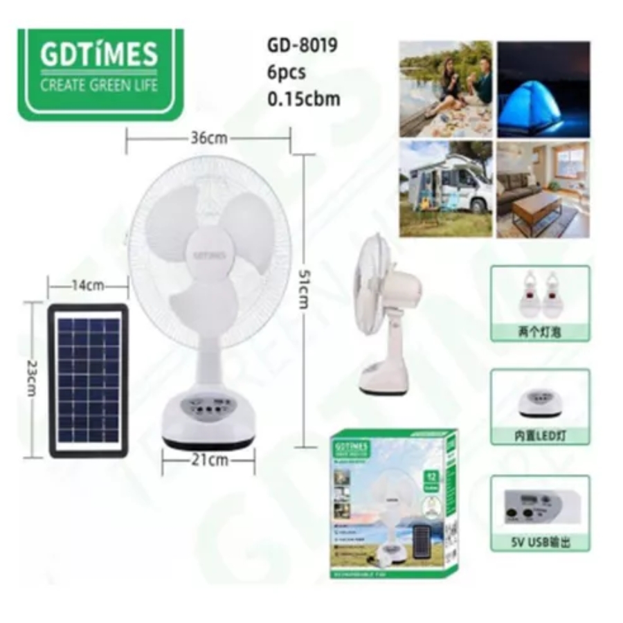 Ventilador Recargable Solar Panel GD8019